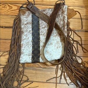 Brown and Cream Fringe Shoulder Bag